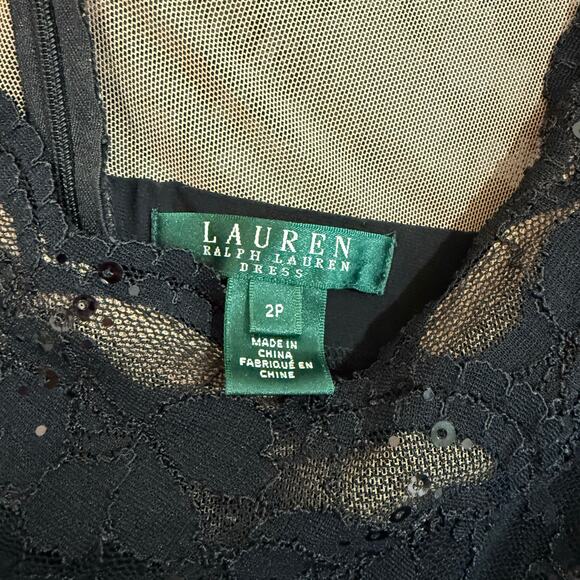 Lauren Ralph‎ Lauren Black Cocktail Dress Lace Sequin Glam Party Women's Size 2P - Picture 5 of 11